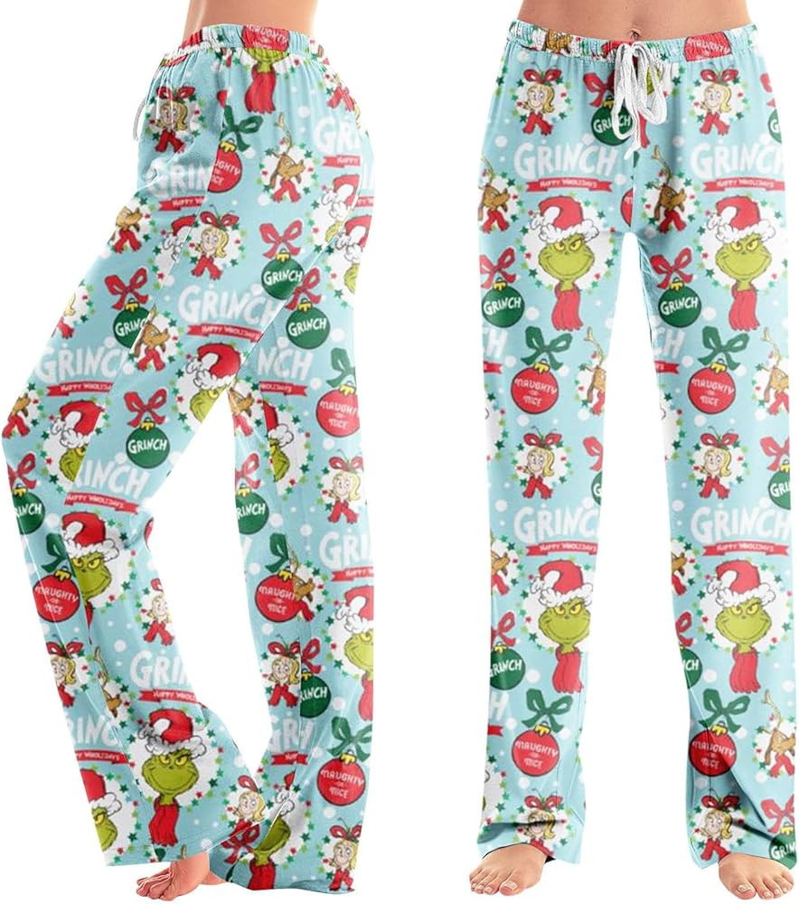 Womens Christmas Pajama Pants Funny Holiday Elastic Waist Christmas Pj Pants Winter Wide Leg Comf... | Amazon (US)