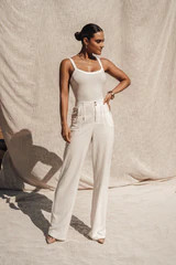Ivory Akito Ribbed Bodysuit | JLUXLABEL
