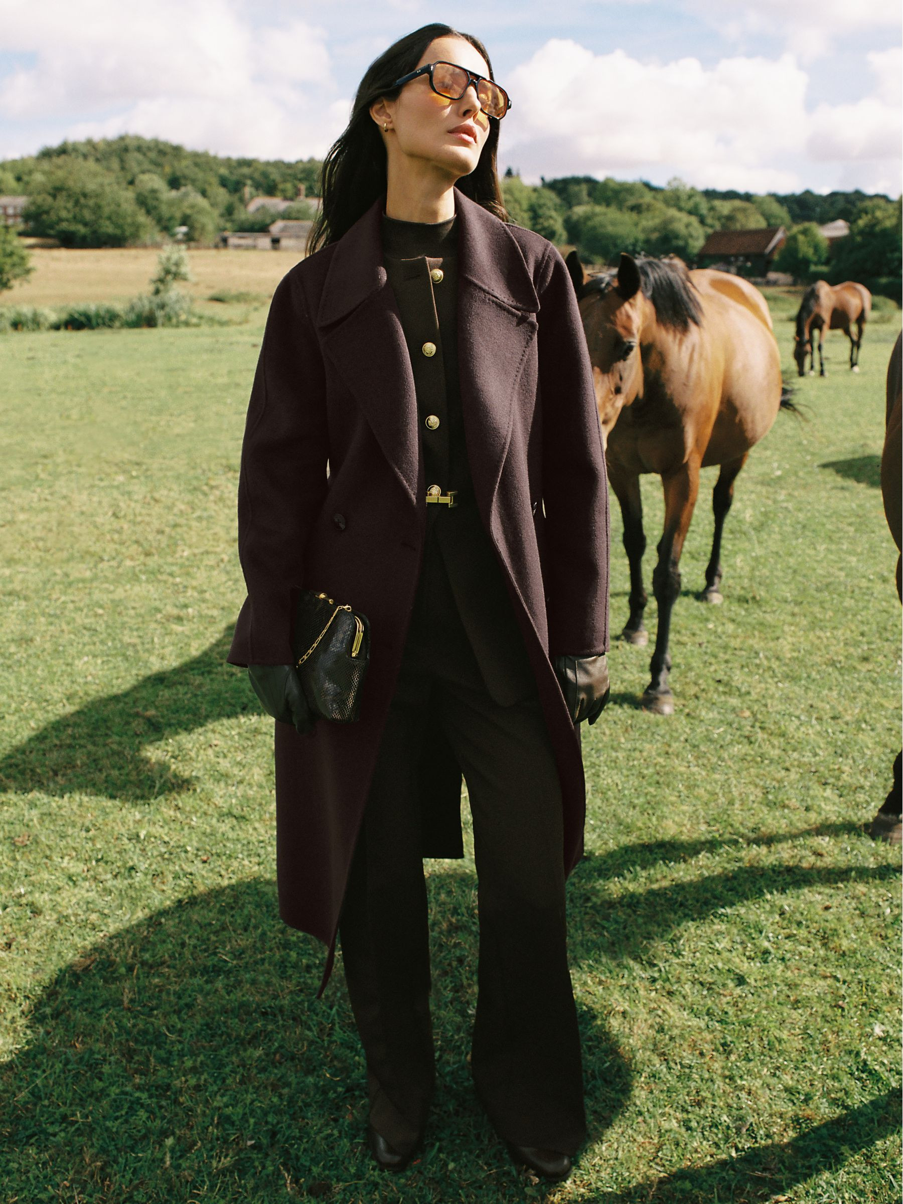 Petite Double-Breasted Blindseam Coat Wool-Blend in Aubergine | Reiss US