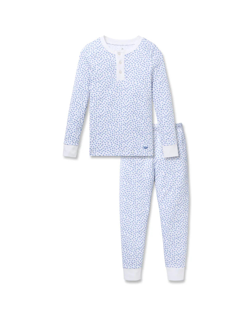 Kid’s Pima Snug Fit Pajama Set in Bluehearts | Over The Moon