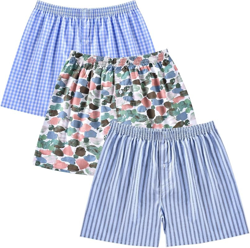 CINVIK Mens Boxer Shorts Funny Boxers Sleep Short Plaid Cotton Loose Woven Boxers for Men Small Medi | Amazon (US)