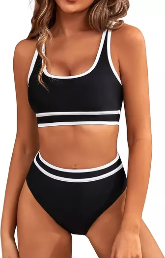 BMJL Women's High Waisted Bikini Sets Sporty Two Piece Swimsuit Color Block Cheeky High Cut Bathing Suits