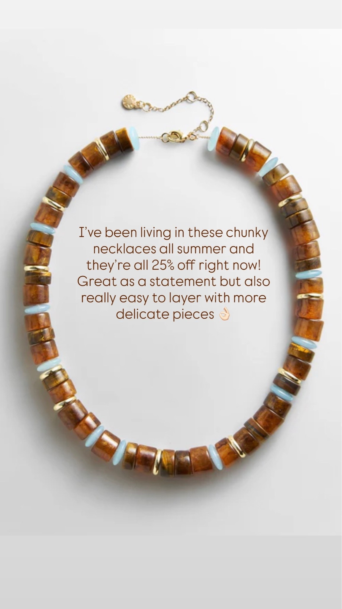 I’ve been living in these chunky necklaces all summer and they’re all 25% off right now! Great as a statement but also really easy to layer with more delicate pieces 👌🏻

Easy gift idea if you want to grab a few for future presents!!!

#LTKdayinmylife #LTKSeasonal #LTKSaleAlert