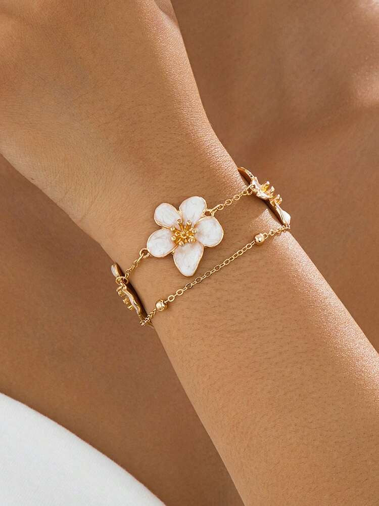 1pc Summer Vacation Style Exquisite Oil Drop Flower Shaped Double Layer Five Petal Decor Women Bracelet, Wedding Gift | SHEIN