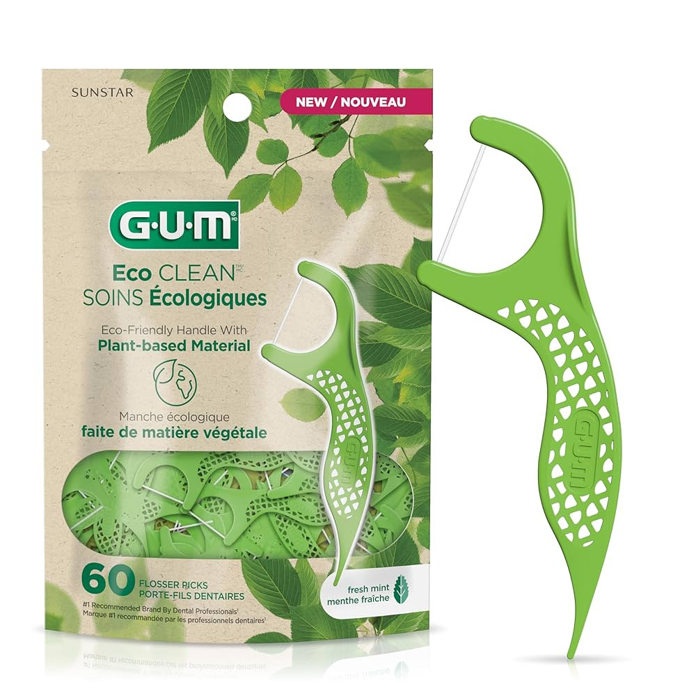 GUM Eco Clean Flosser Picks, Promotes Healthier Gums, Fresh Mint Flavour, Green, 60 Flossers (1 B... | Amazon (CA)