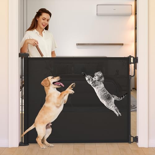 Retractable Baby Gate, Momcozy Extra Wide Mesh Baby Gates for Stairs, 41" Tall, Extends to 71" Wide, Black, Pet Dog Gate for Doorways, Stairs, Hallways, Indoor/Outdoor | Amazon (US)