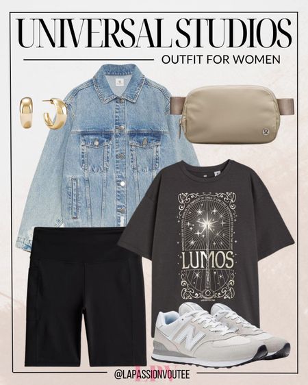 Rev up your style for a day of adventure at Universal Studios with this edgy ensemble: Layer a denim jacket over a bold graphic tee and bike shorts for a trendy look. Complete the outfit with a sleek belt bag, hoop earrings for a touch of glam, and comfy sneakers for all-day exploration.

#LTKSeasonal #LTKstyletip #LTKtravel