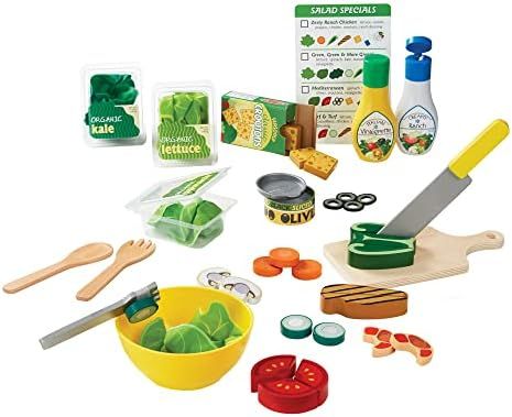 Melissa & Doug Slice and Toss Salad Play Food Set – 52 Wooden and Felt Pieces , Green - Wooden ... | Amazon (US)