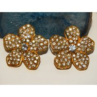 Bijoux New York Designs Large Gold Tone Rhinestone Flower Earrings | Etsy (US)