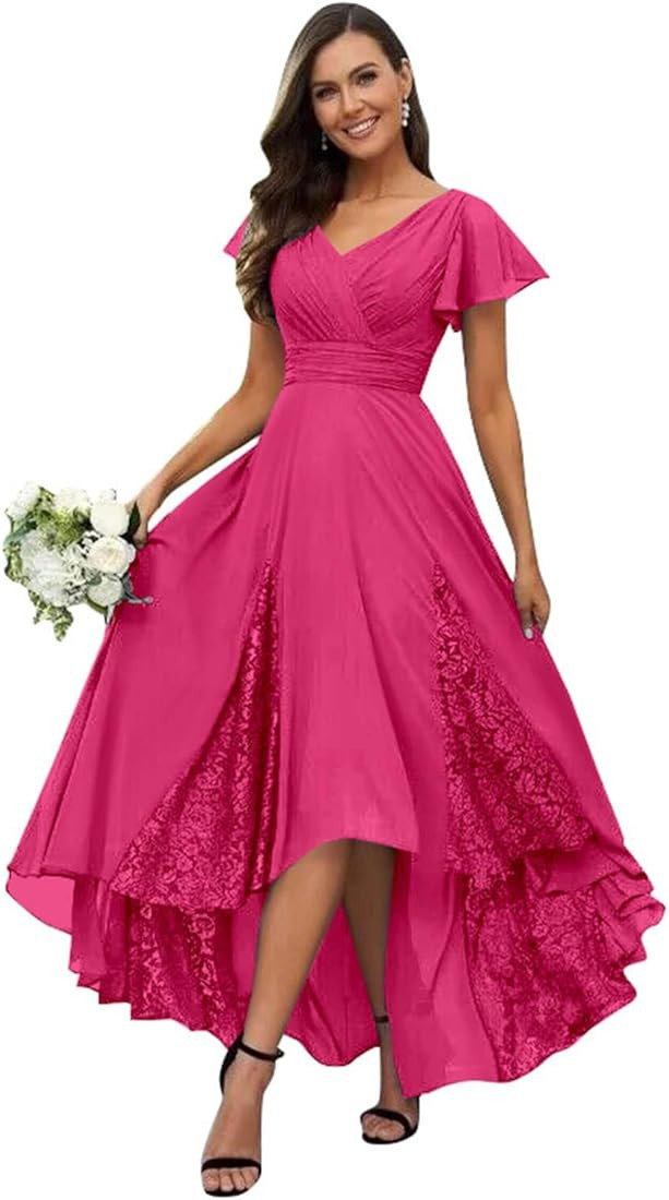 Womens Lace Tea Length Mother of The Bride Dresses Short Sleeve Wedding Guest Dress Formal Evenin... | Amazon (US)