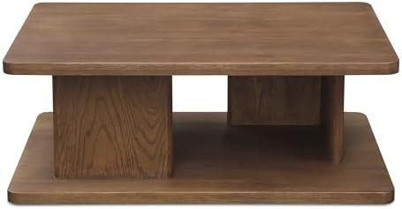Thalor Coffee Table, Rectangular Dark Oak Top with Vertical Bullnose Support Open Storage, Dark B... | Amazon (US)