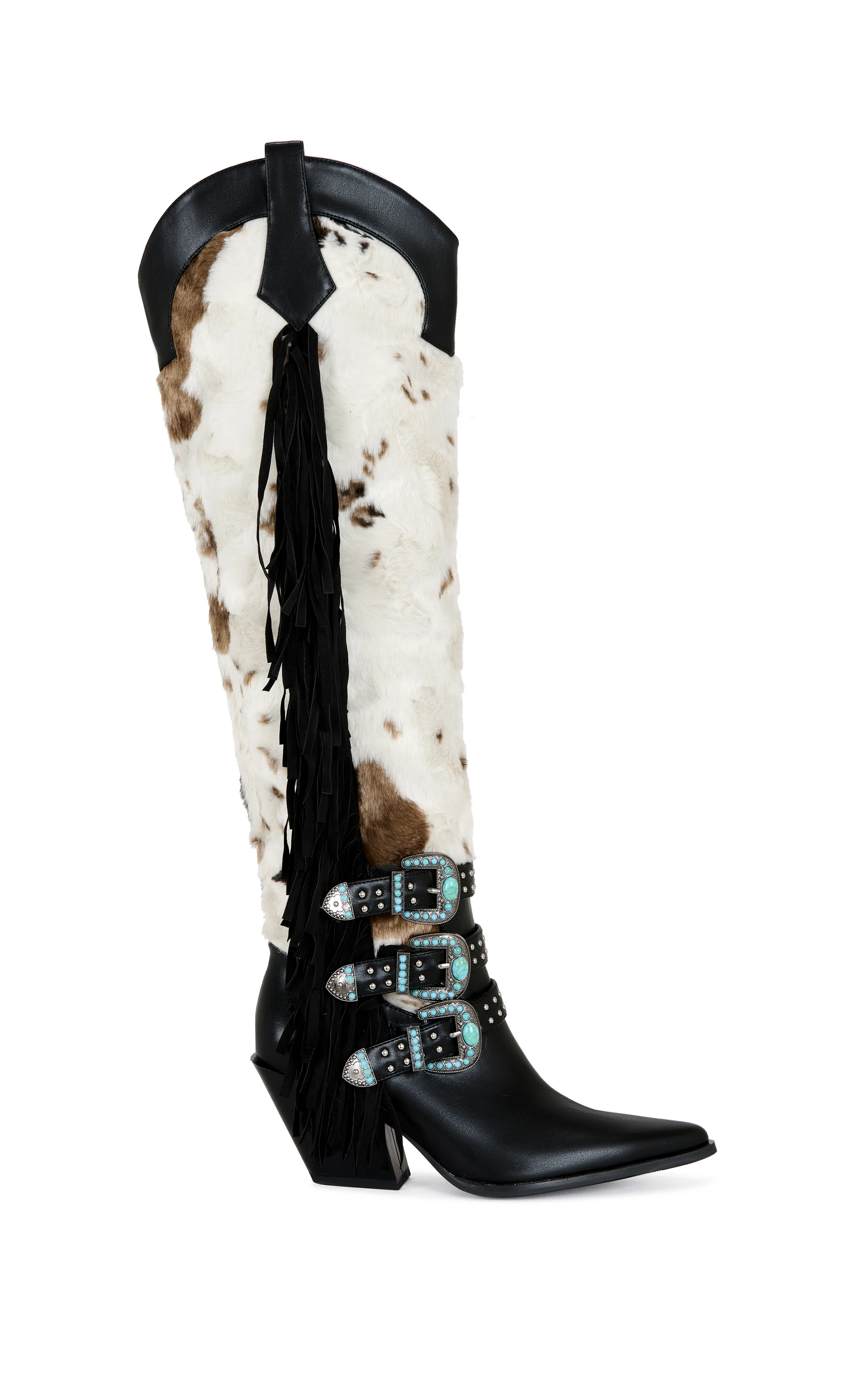 GWAYNE-BLACKMULTI COW PRINT WESTERN BOOT | Azalea Wang