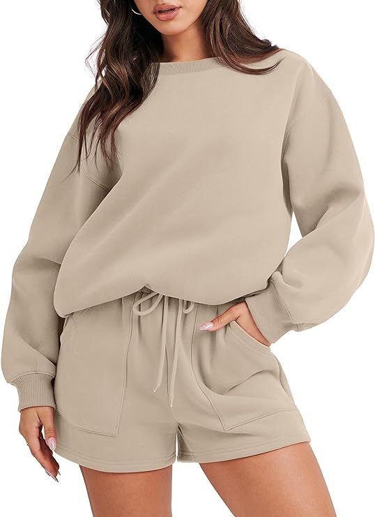 ANRABESS Women 2 Piece Outfits Sweat Shorts Sets 2024 Oversized Casual Lounge Matching Set Sweats... | Amazon (US)