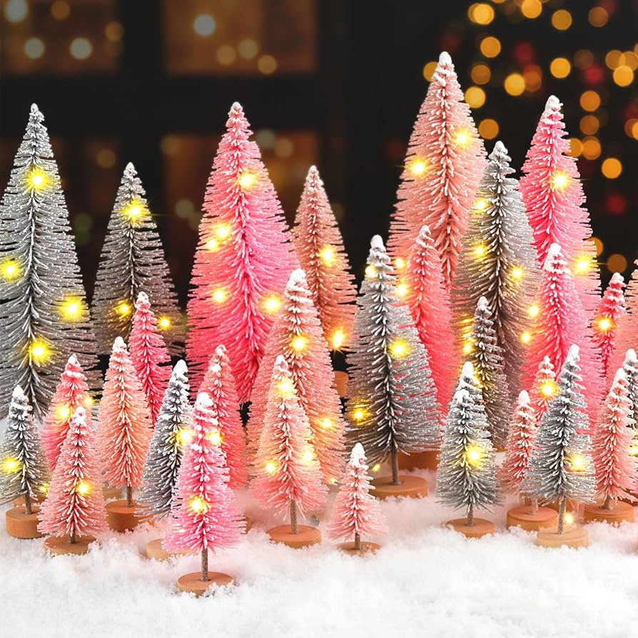 DomeStar 35PCS Christmas Decorations Mini Christmas Tree with String Lights，Winter Village Acce... | Amazon (US)