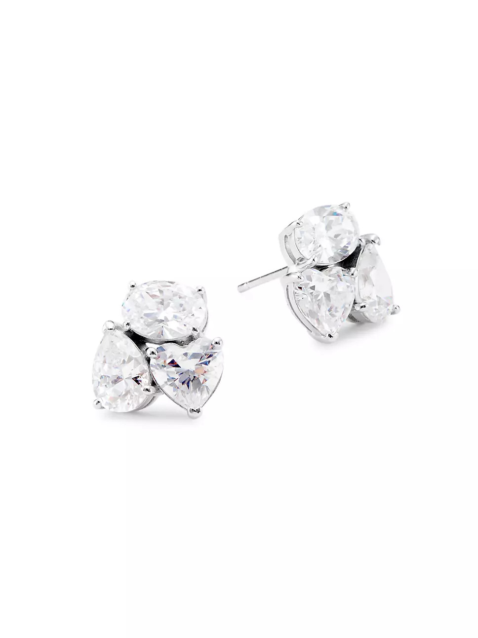 Real Love Rhodium-Plated & Cubic Zirconia Cluster Stud Earrings | Saks Fifth Avenue