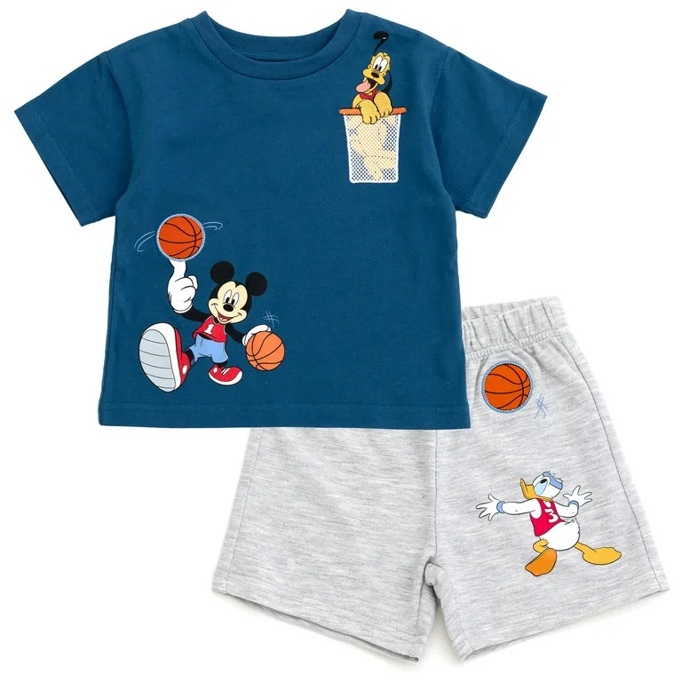 Disney Mickey Mouse Donald Duck Pluto T-Shirt and French Terry Shorts Outfit Set Newborn to Littl... | Walmart (US)