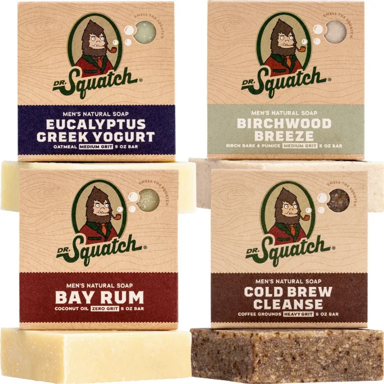 Dr. Squatch Men's Soap Variety 4 Pack - Men's Natural Bar Soap - Cold Brew Cleanse, Birchwood Bre... | Walmart (US)