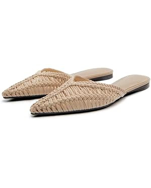 JANSEVEN Woven Flats Raffia Mules for Women Pointed Closed Toe Casual Slides Slip On Comfortable ... | Amazon (US)