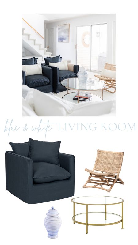 Lake house, white and blue, lakeside, coastal, nautical, breezy, chair, round brass glass table, marble temple jar, rattan chair, beach, ocean, coffee table, light and bright, simple decor, overstuffed chair, navy and blue, living room

#LTKhome #LTKFind #LTKstyletip