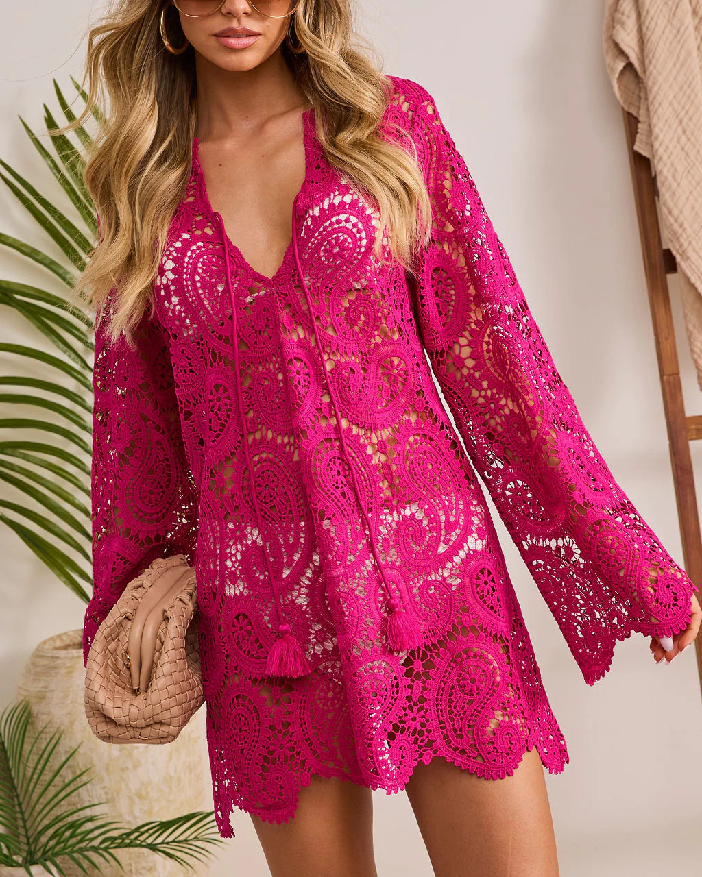 Warm Amber Lace Cover Up Mini Dress | VICI