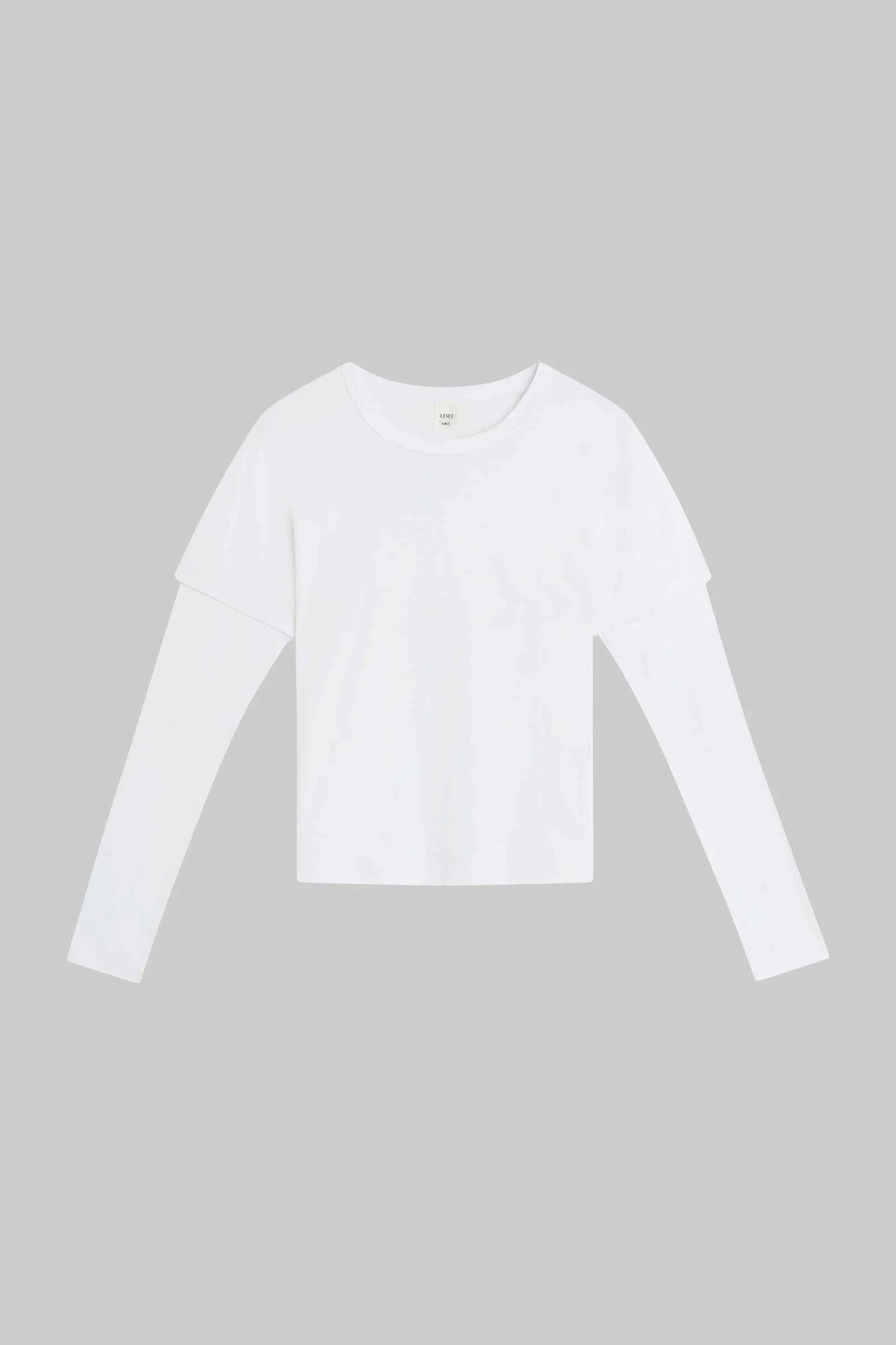 LESET Margo Layered Long Sleeve in White in Cotton | LESET
