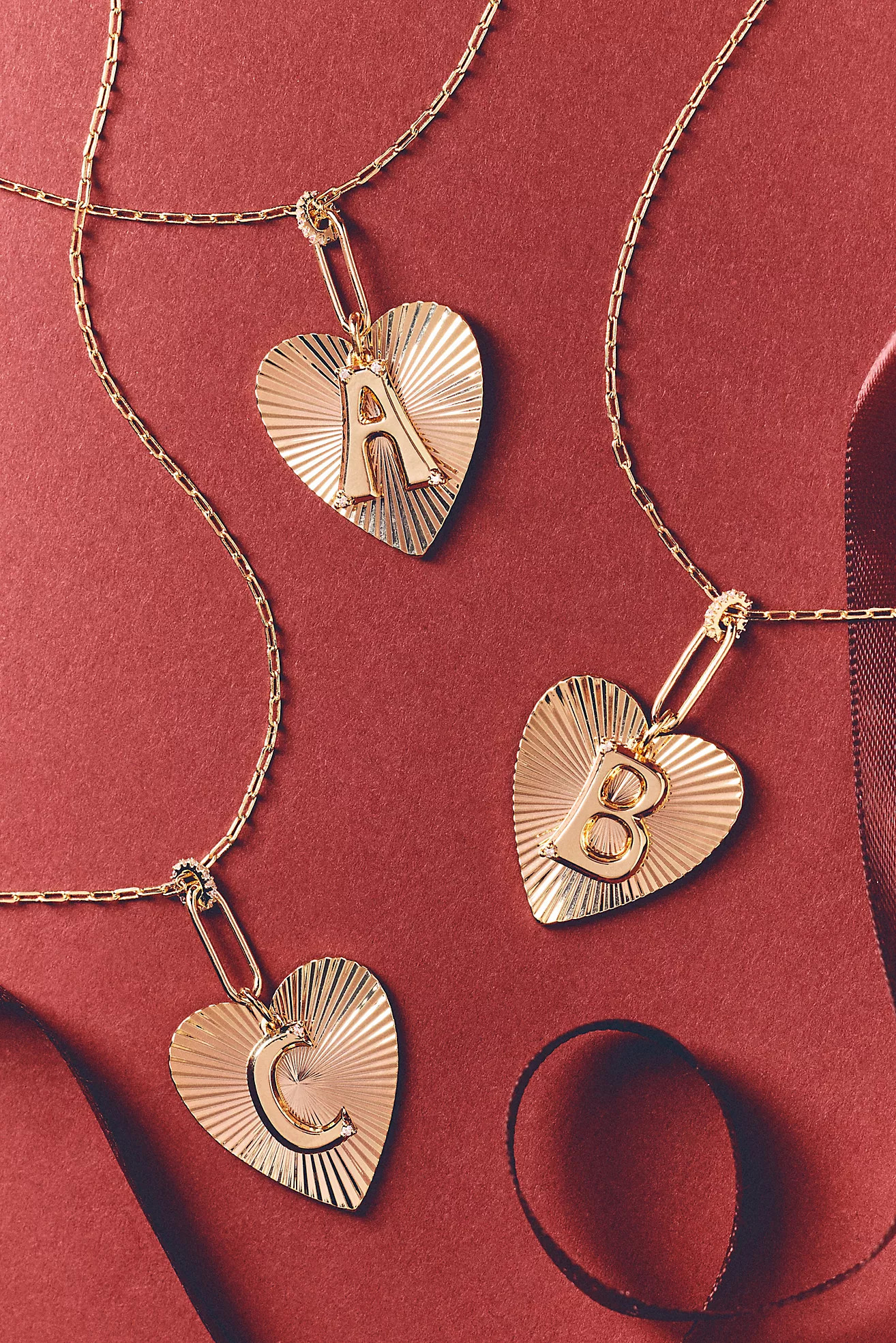 Fluted Heart Pendant Monogram Necklace | Anthropologie (US)