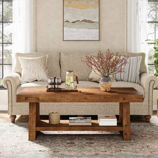 Kerlin 47 in. Brown Rectangle Solid Wood Coffee Table Unique Center Low Cocktail Tea Desk Modern ... | The Home Depot