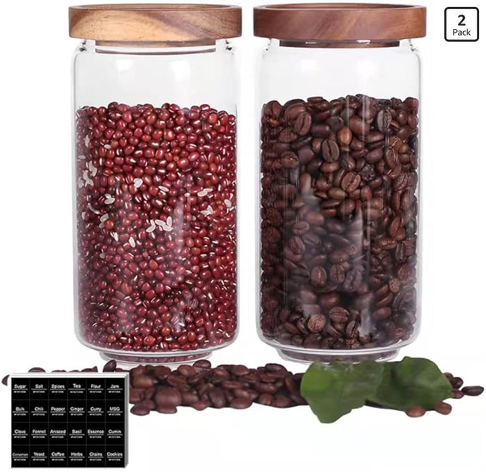 SAIOOL Home Borosilicate Glass Kitchen jars/Canisters with Acacia Wood Airtight Lid Set-2 Pack 30... | Amazon (US)