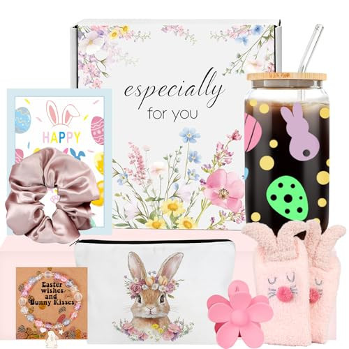 Easter Basket Stuffers for Teens Girls and Women - 7 PCS Bunny Themed Easters Gifts Set for Kids Adult with Mug Socks Bracelet Makeup Bag and Hair Clip Scrunchy - Easter Gifts for Teens Girls | Amazon (US)