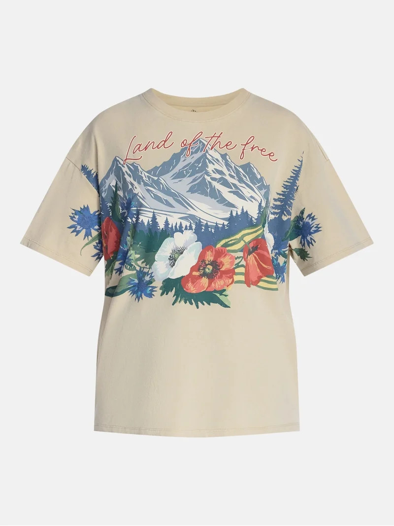 Americana Landscape Women's Graphic Cotton Tee with Short Sleeves from Way to Celebrate, Sizes XX... | Walmart (US)