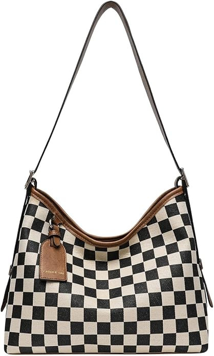 Hobo Crossbody Bags for Women - Plaid Shoulder Purses Nylon Casual Messenger Bag with Drawstring | Amazon (US)