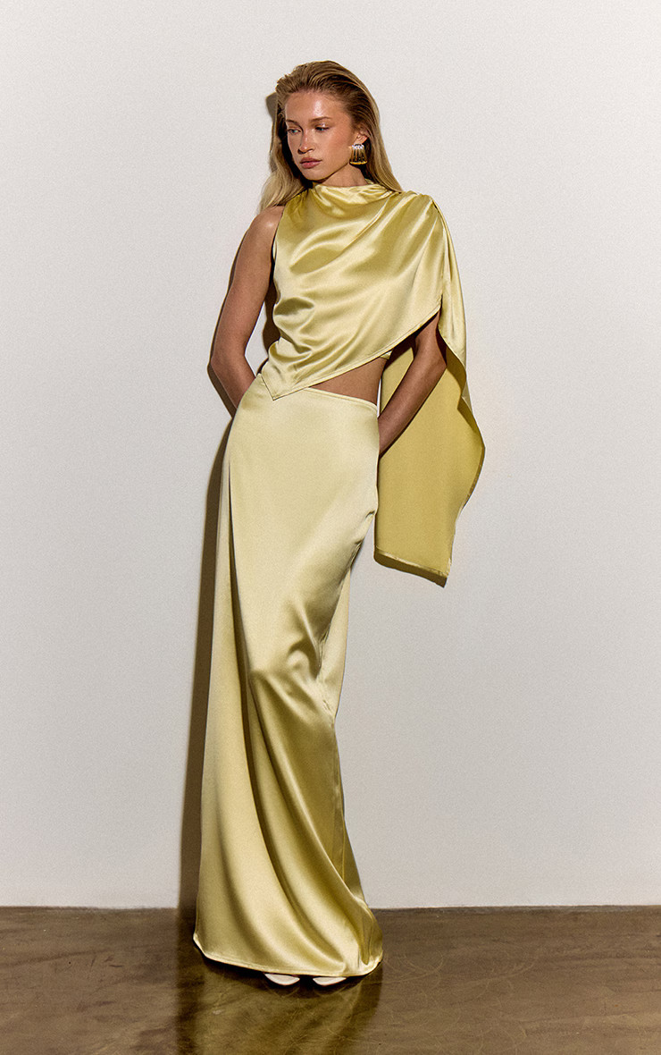 Butter Yellow Satin Low Rise Maxi Skirt | Co-ords | PrettyLittleThing UK