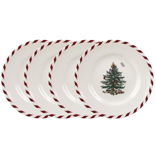 Spode Christmas Tree Canape Plates - Set of 4 | Peppermint Design, Holiday Appetizer Plate | Christmas Serving & Festive Dish | Seasonal Decorative Plate, Holiday Tableware | Amazon (US)