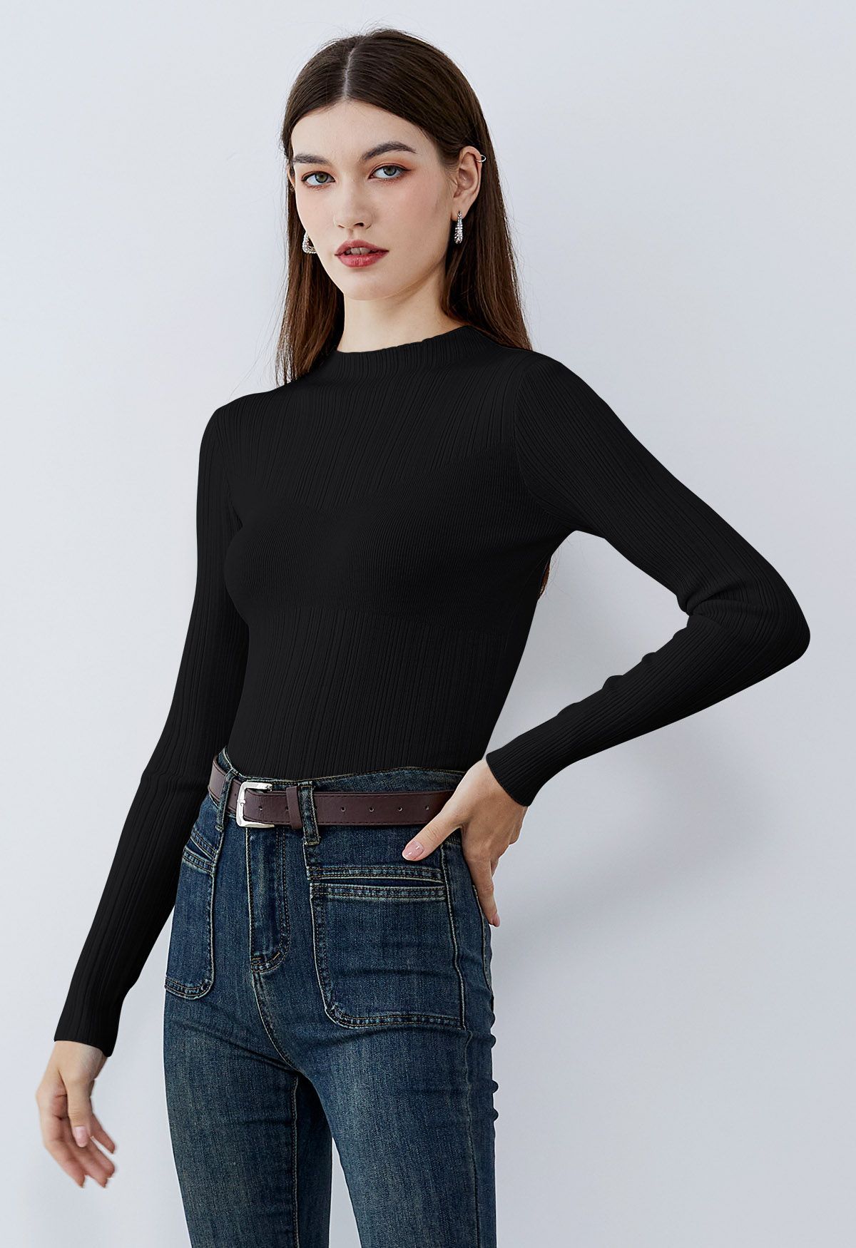 Stripe Texture Fitted Crop Top in Black | Chicwish