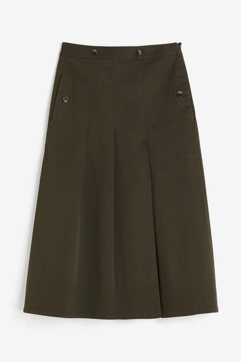 Twill skirt - Dark khaki green - Ladies | H&M GB | H&M (UK, MY, IN, SG, PH, TW, HK)