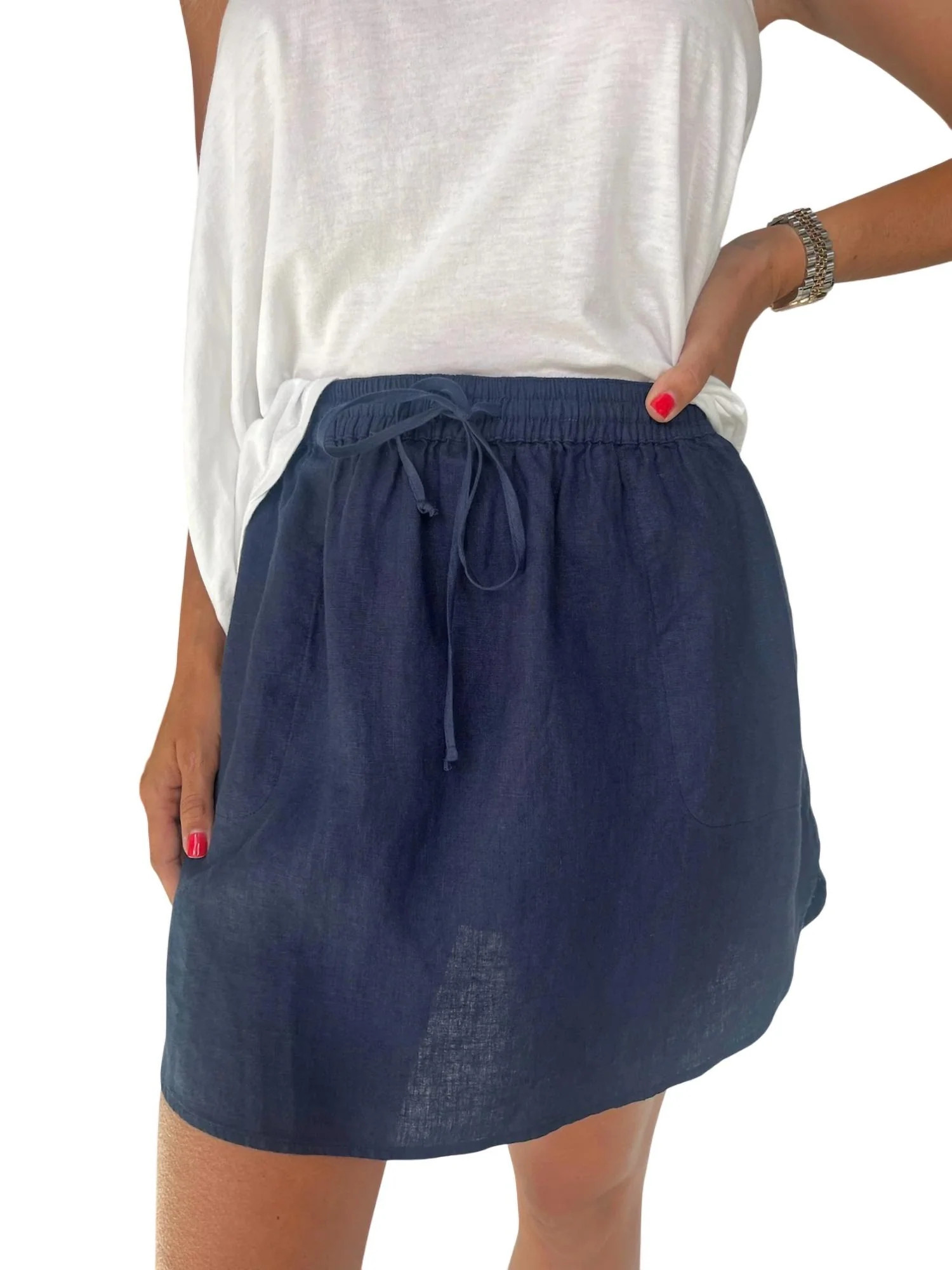 Linen Skirt In Navy | Shop Simon