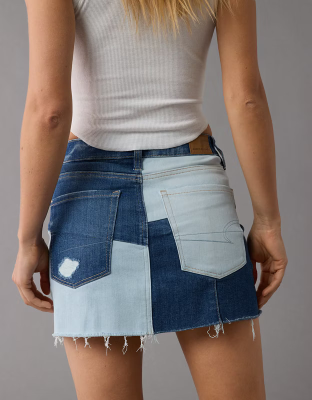 AE Stretch High-Waisted Patchwork Denim Mini Skirt | American Eagle Outfitters (US & CA)