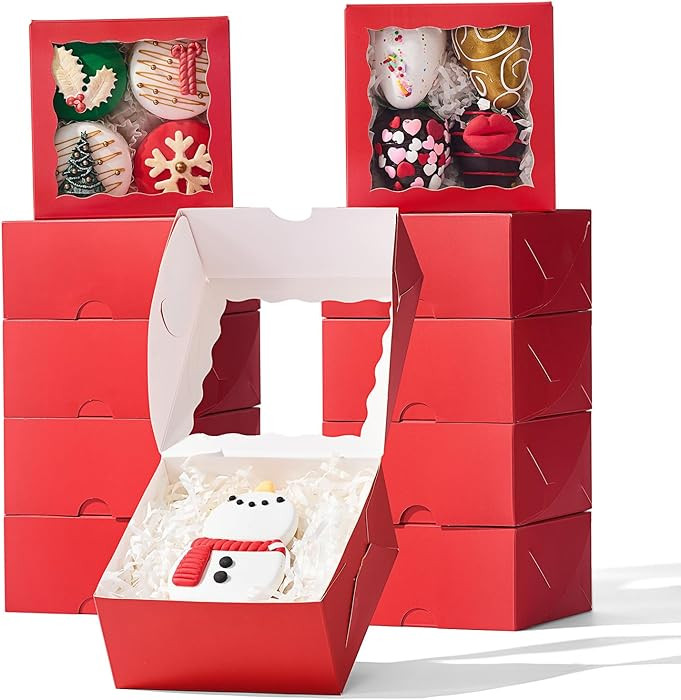 50 Pack 4x4x2 inches Red Bakery Boxes with Window - Macaron Cookie Chocolate Truffle Strawberry &... | Amazon (US)