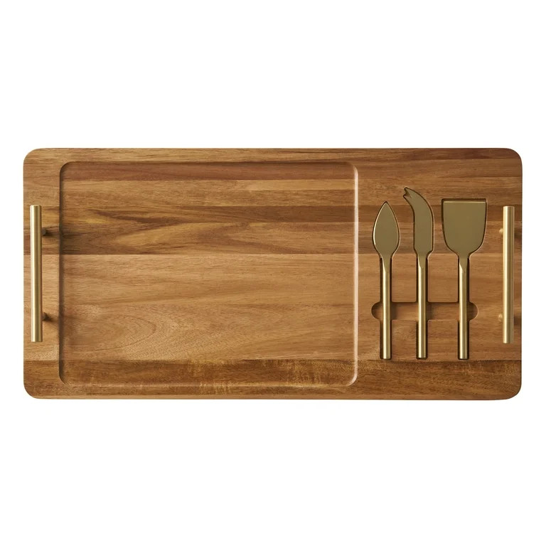 Better Homes & Gardens, Acacia Board with Cheese Tools, 22 W x 11.22 D x 1.96 H in, Kitchen | Walmart (US)