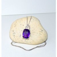 Sterling Silver Amethyst Crystal Pendant 18"" Necklace 925 Cz Synthetic Stone Necklace, Purple Jewelry Purple | Etsy (US)