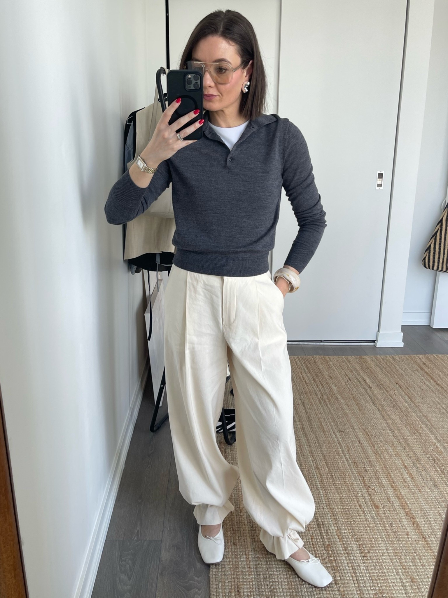 Love this effortlessly chic look with barrel pants and a polo knit. I’m wearing a size 2 in the pants.

#LTKsummer #LTKcanada