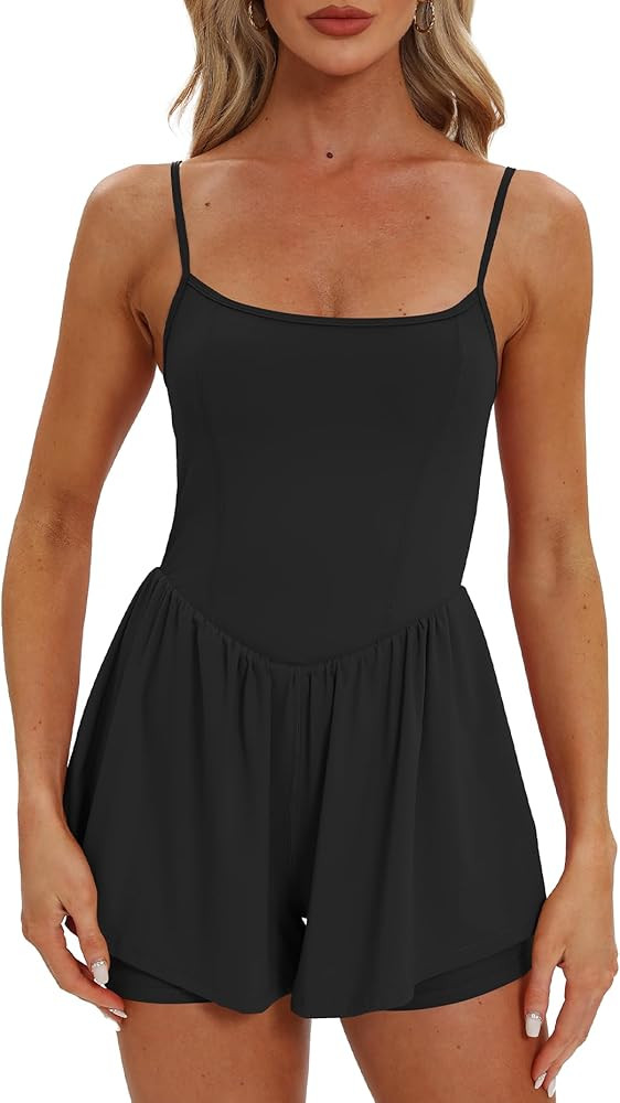Beaully Women's Summer Sleeveless Rompers Spaghetti Strap Double Lined Shorts Jumpsuit One Piece ... | Amazon (US)