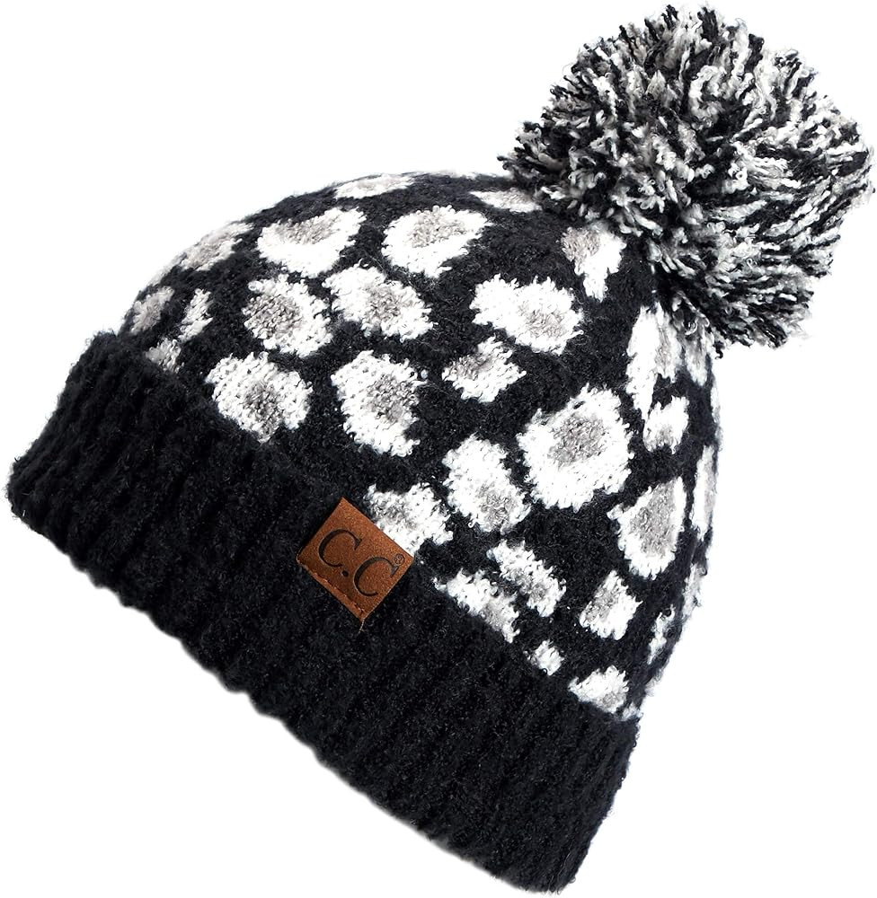 Exclusives Soft Beanie hat with Leopard Pattern and Fur Pom(HAT-7001)(SF-7001) | Amazon (US)