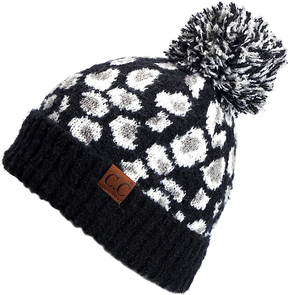 C.C Exclusives Soft Beanie hat with Leopard Pattern and Fur Pom(HAT-7001)(SF-7001) | Amazon (US)