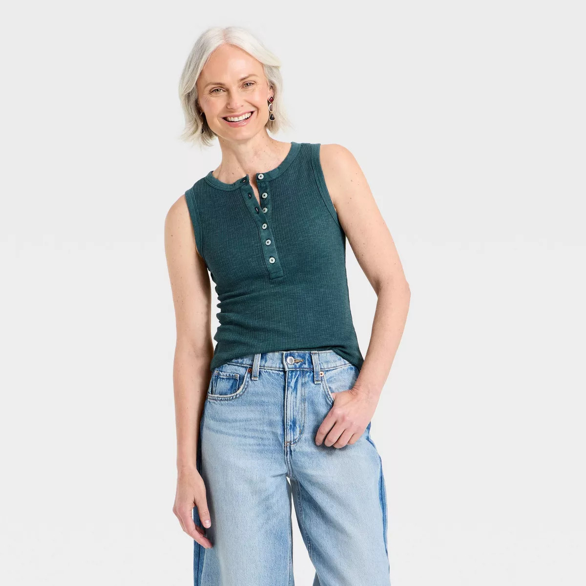 Women's Front Button Tank Top - Universal Thread\u2122 Teal Blue XL | Target