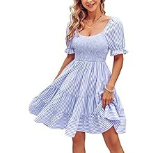Dokuritu Women's Dresses Summer Plaid Gingham Checkered Cottagecore Puff Sleeve Smocked Cute Teen... | Amazon (US)
