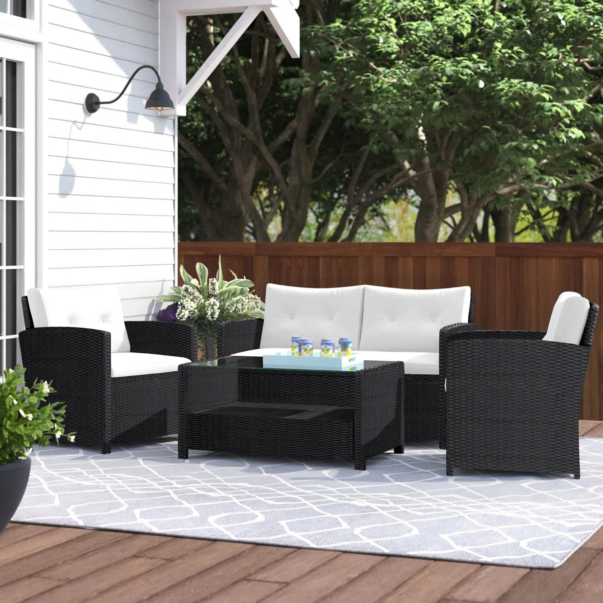 Anyuta Wood 4 - Person Patio Conversation Set with Cushions | Wayfair North America