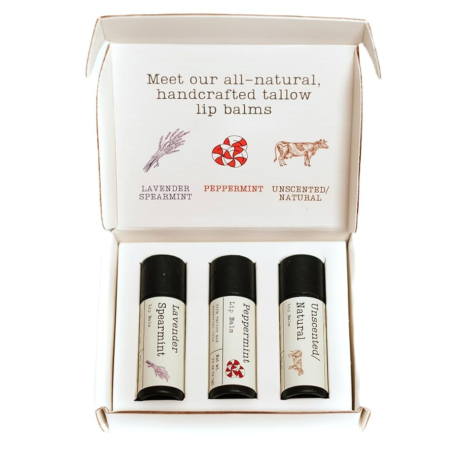 Handmade Tallow Lip Balm Collection: Unscented/Peppermint/Lavender-Spearmint (3x .33 oz) | Amazon (US)