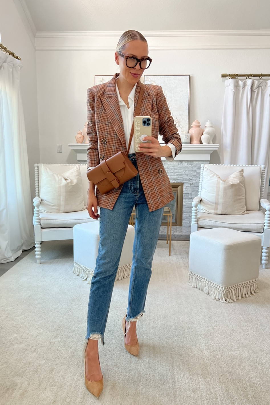 Check Blazer raw hem Anine Bing jeans. 

#LTKsalealert #LTKworkwear