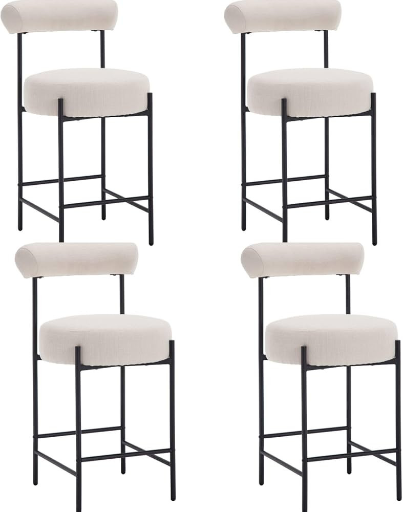 ROCITY Beige Modern Bar Stools Set of 4 Linen Fabric Counter Height Stools Upholstered Barstools ... | Amazon (US)